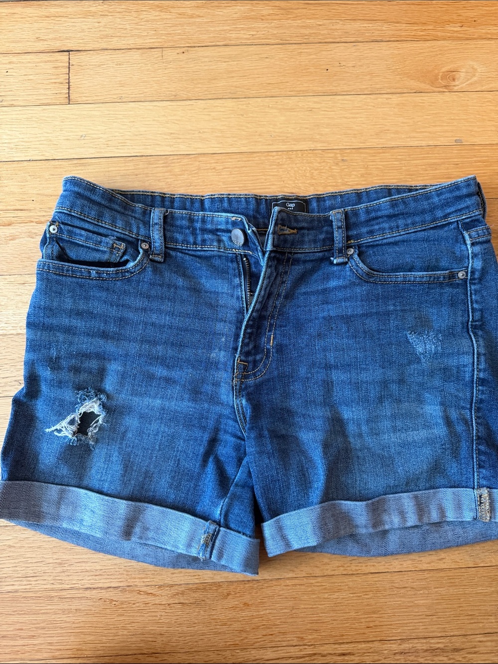 GAP Distressed Dark Blue Denim Cuffed “sexy boyfriend” Shorts